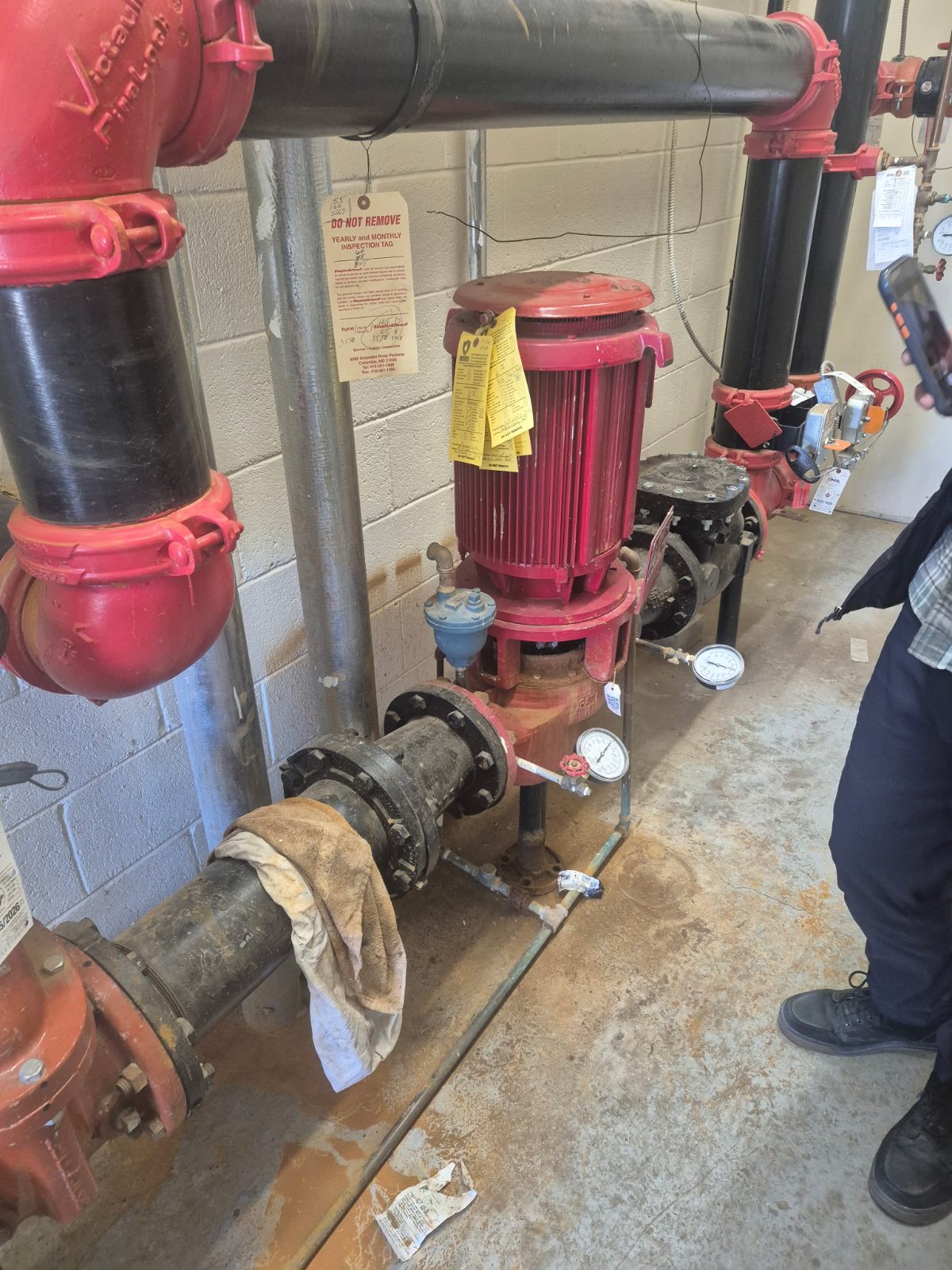 Fire pump room — vertical in-line fire pump with grooved suction and discharge piping